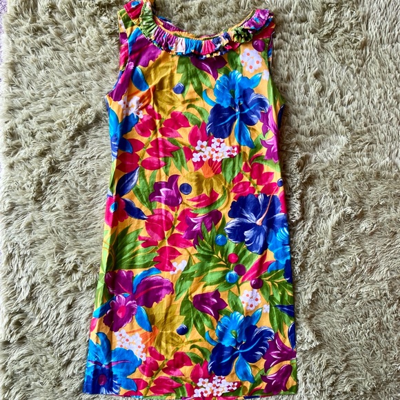 Vintage 1960s Floral Shift Dress W/ Ruffle Neckline - Picture 5 of 12